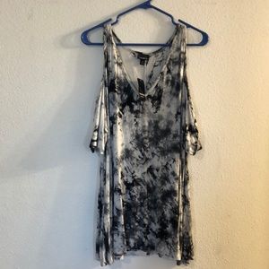 Black and white tie dye cold shoulder